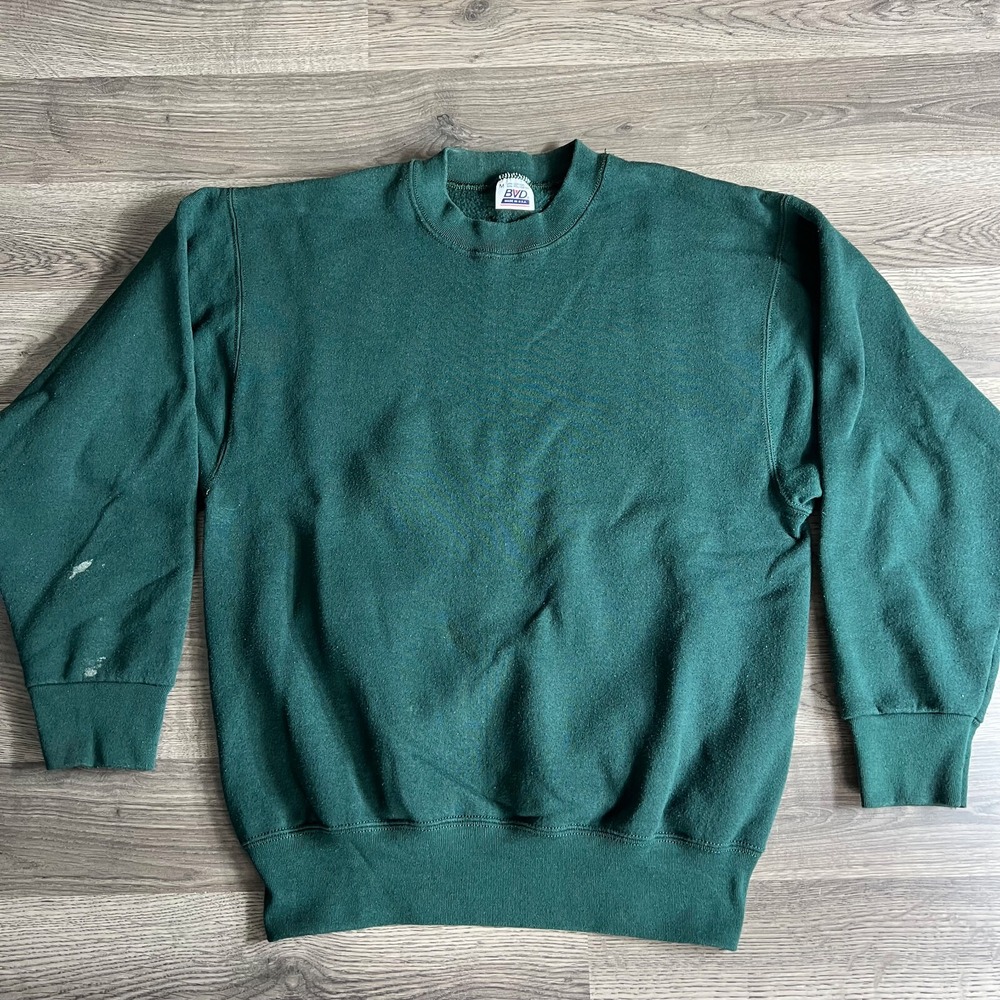 VTG BVD‎ Blank Sweatshirt Mens Medium Distressed Green 1980s Made in USA